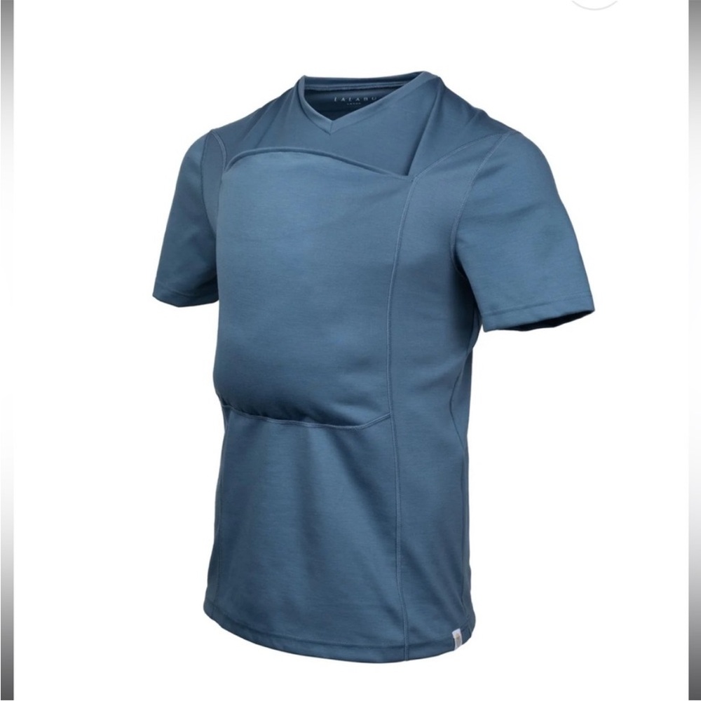 Lalabu Dad Shirt Babywearing Tee Blue Size L Kangaroo Pouch‎ Carrier Shirt